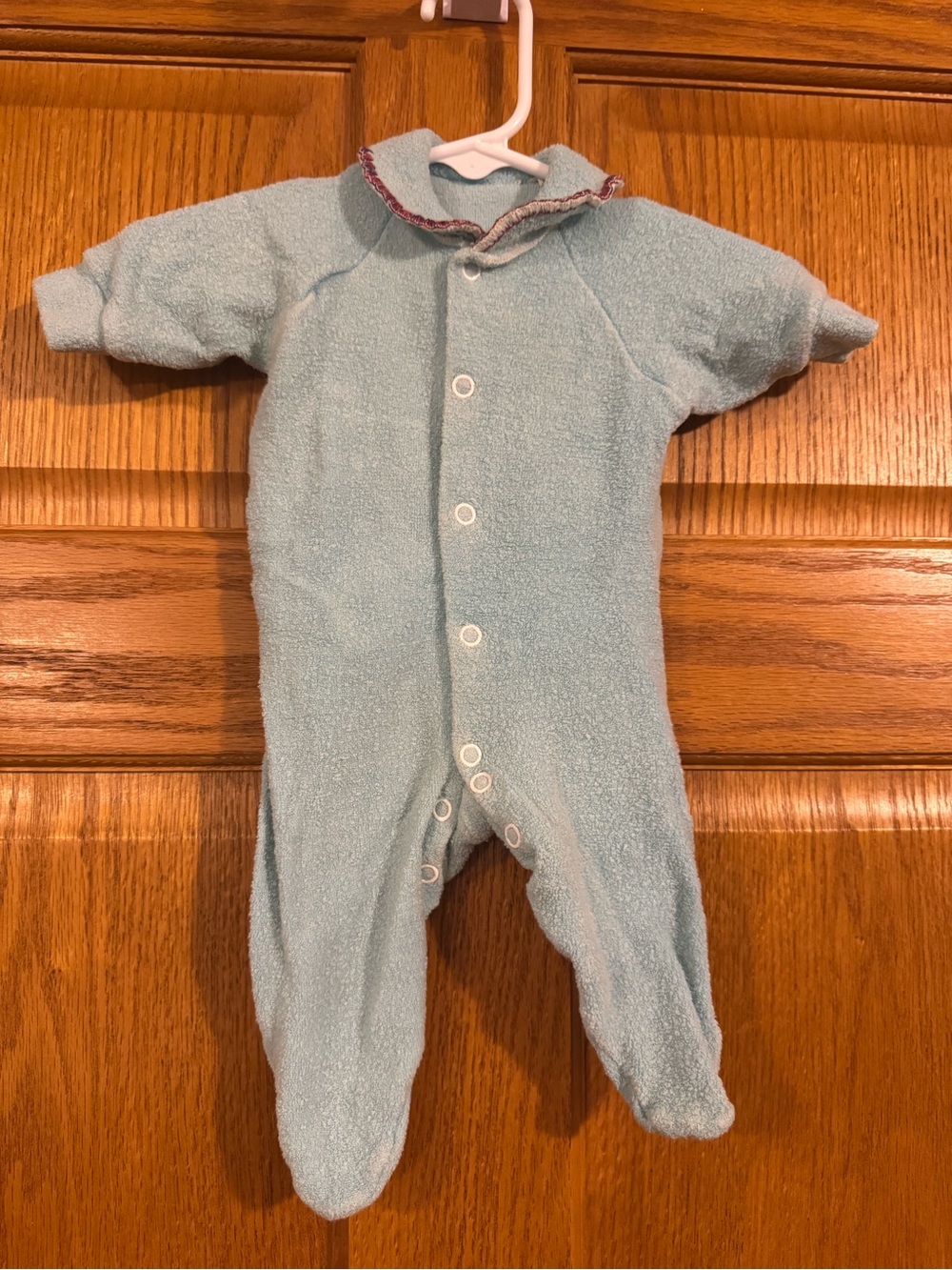 Vintage Baby Blue Terry Cloth Footed Sleeper Snap Front Retro Footie